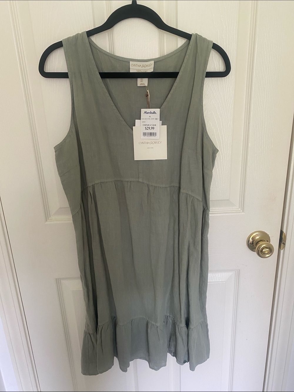 Cynthia Rowley Sage Green Sleeveless V-Neck Ruffle-Hem Dress